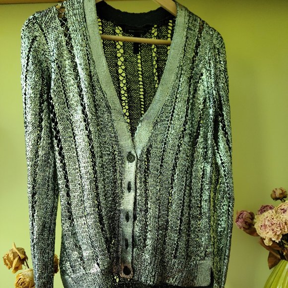 Metallic Silver Knitted Cardigan Sweater - Picture 1 of 8